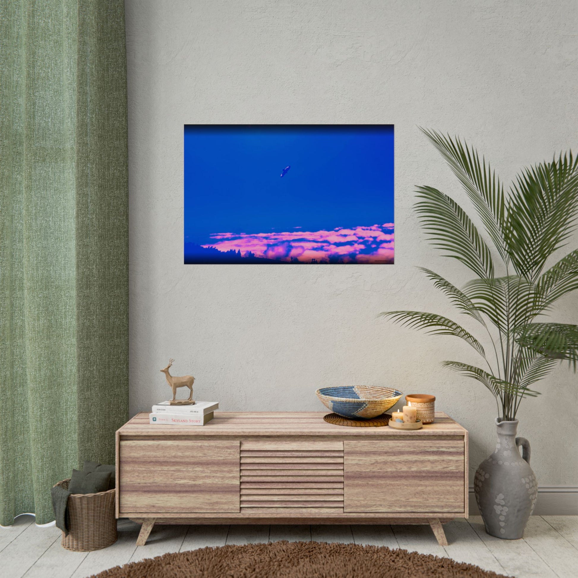 Surreal Blue Sky with Pink Clouds Rolled Poster | Vaporwave Landscape