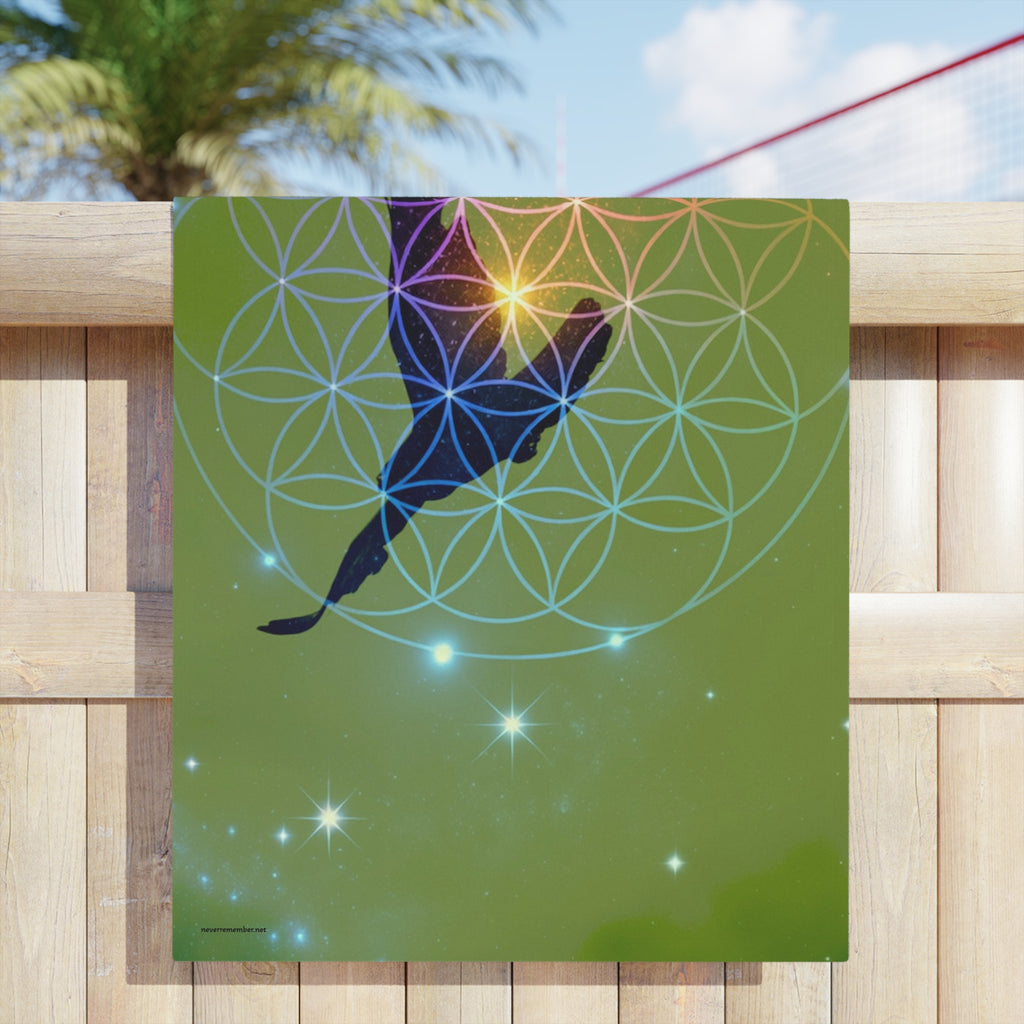 Soaring Raven Flower of Life Beach Towel | Spiritual Geometric Beach Towel
