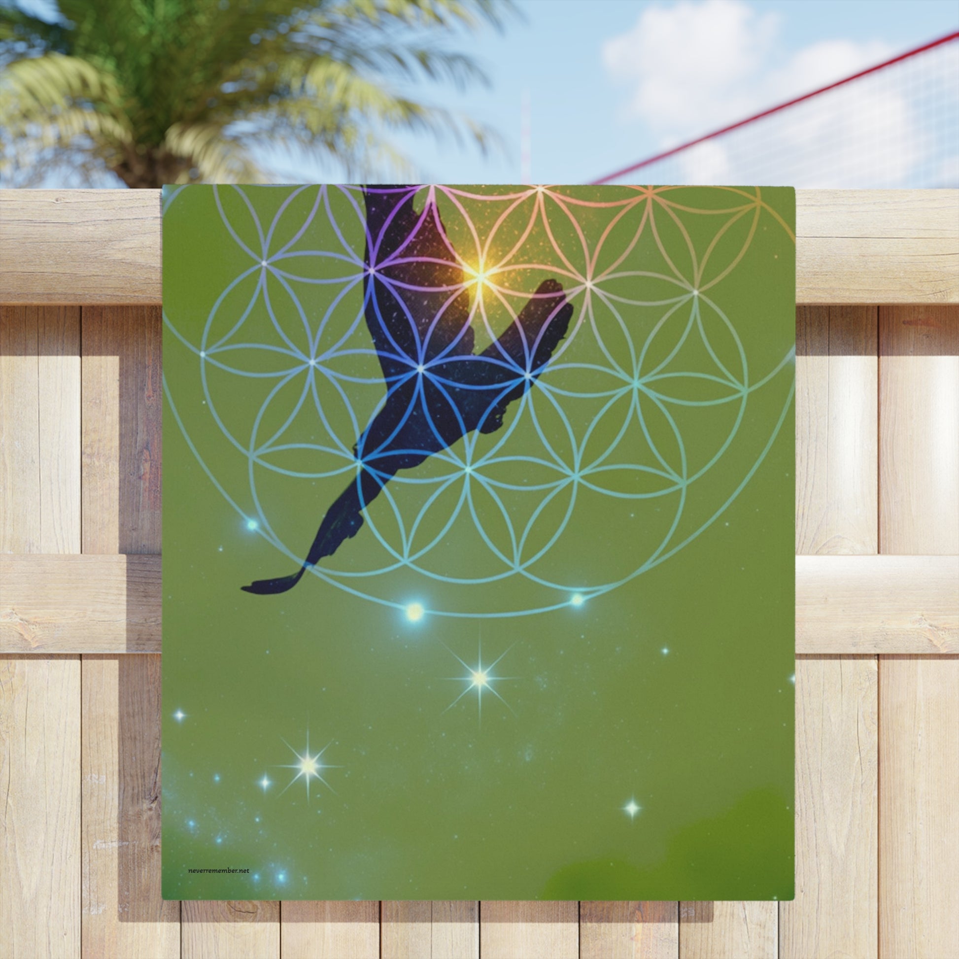 Soaring Raven Flower of Life Beach Towel | Spiritual Geometric Beach Towel