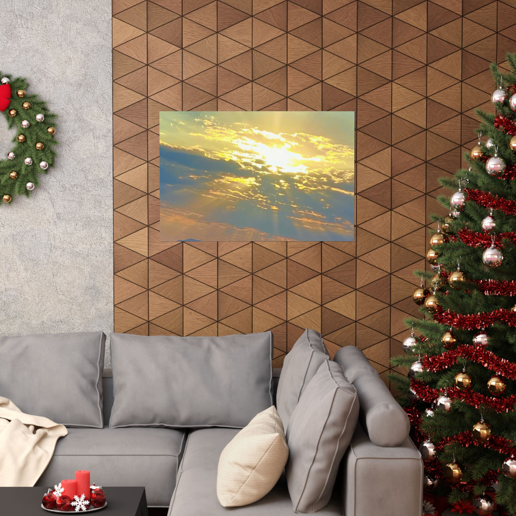 Sunrise Sky Poster Matte Horizontal | Sun Rays Clouds Landscape Wall Art