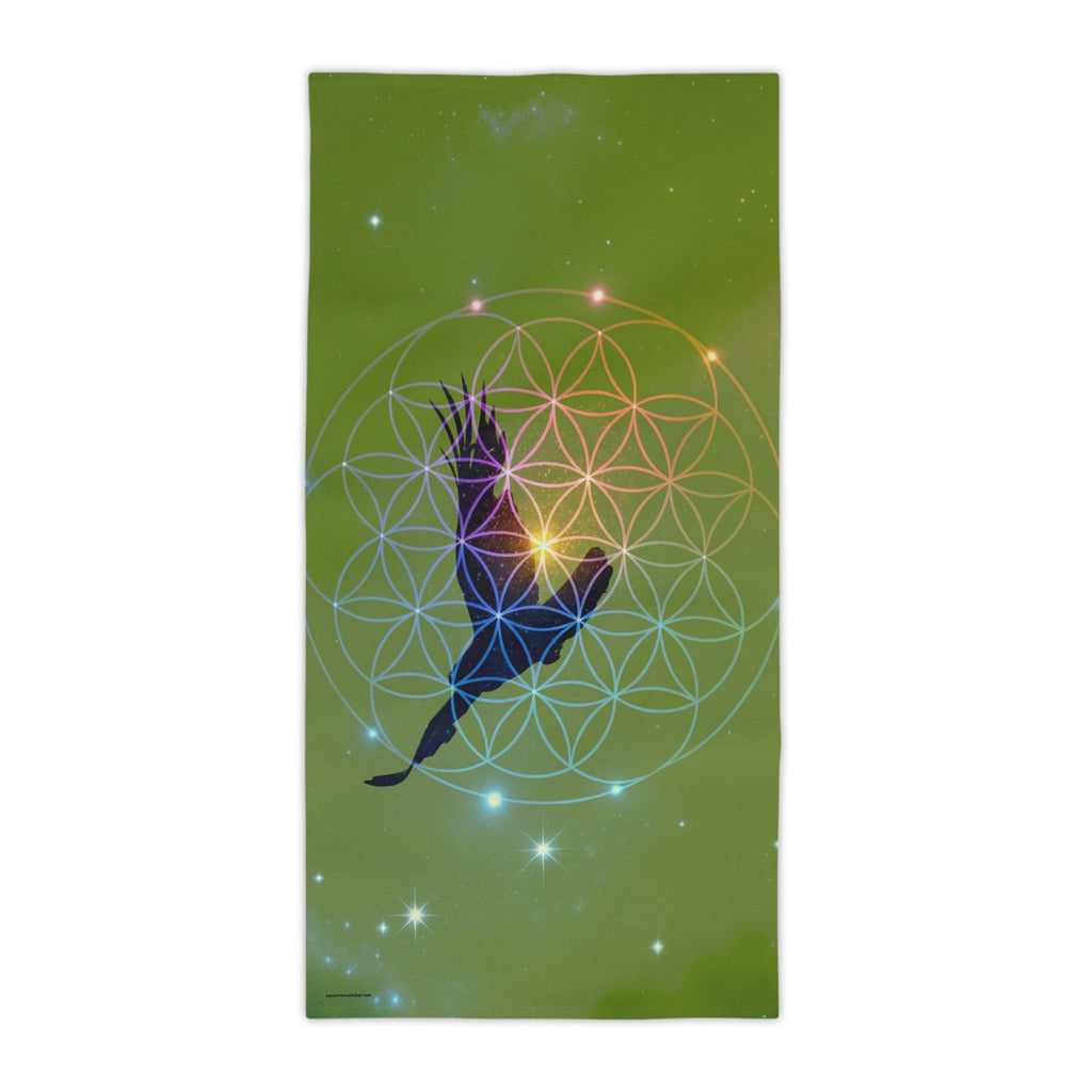 Soaring Raven Flower of Life Beach Towel | Spiritual Geometric Beach Towel