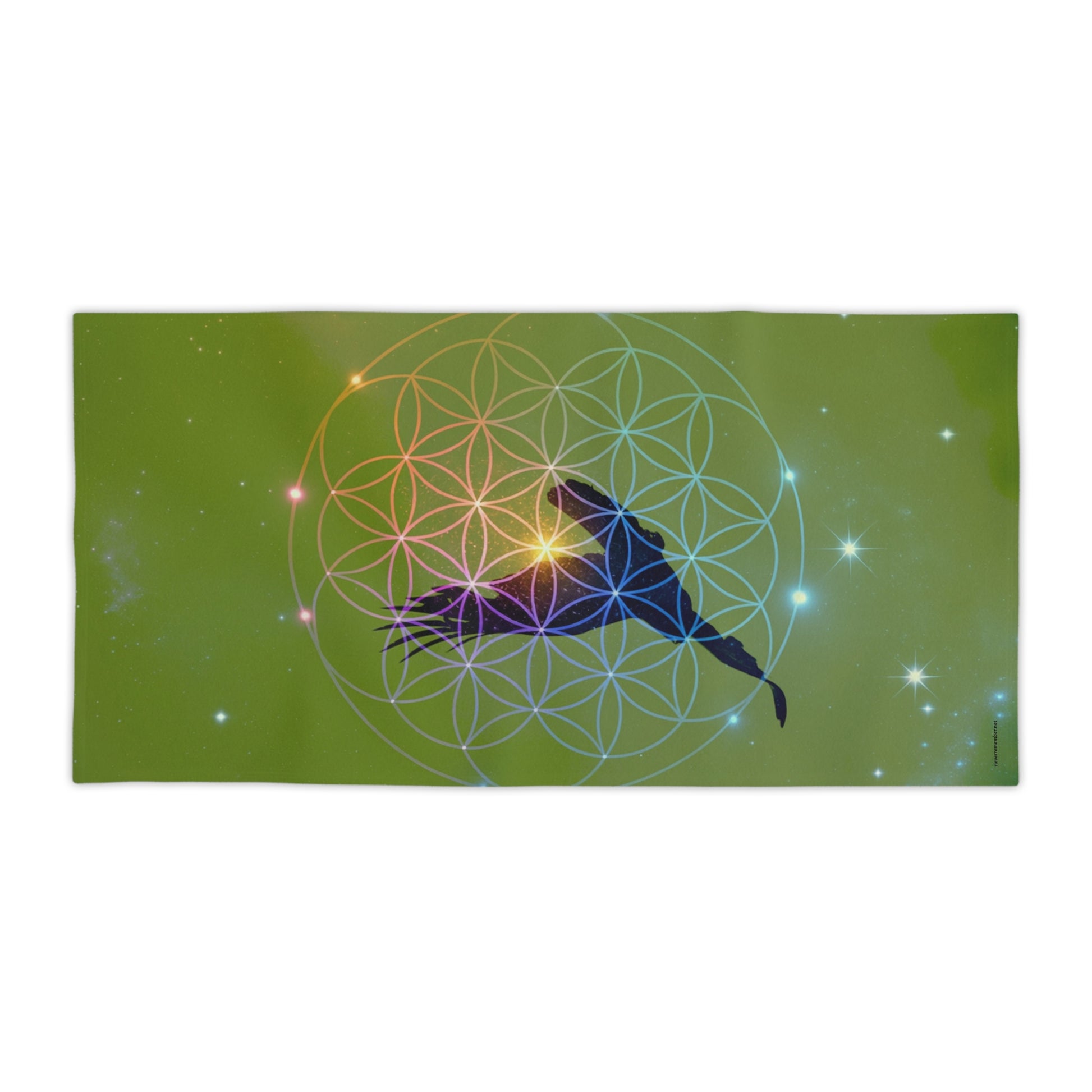 Soaring Raven Flower of Life Beach Towel | Spiritual Geometric Beach Towel