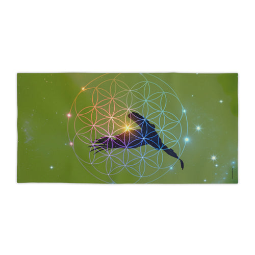 Soaring Raven Flower of Life Beach Towel | Spiritual Geometric Beach Towel
